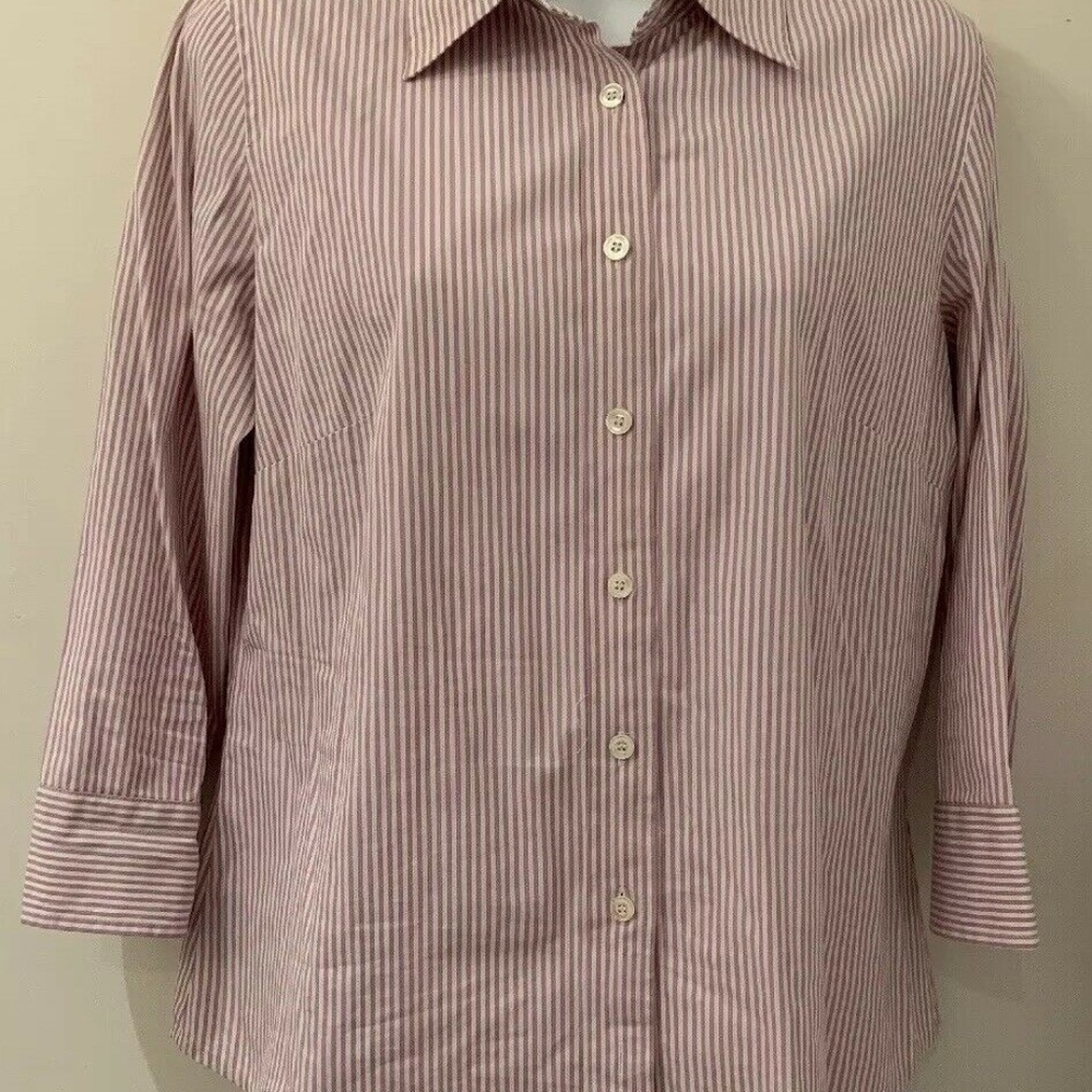 J. Crew Haberdashery purple white pinstripe blouse